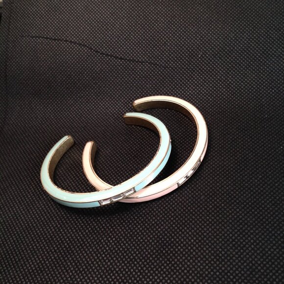 J Crew Enamel Crystal Cuff Bangle Bracelets Set Pink Teal - Picture 9 of 9